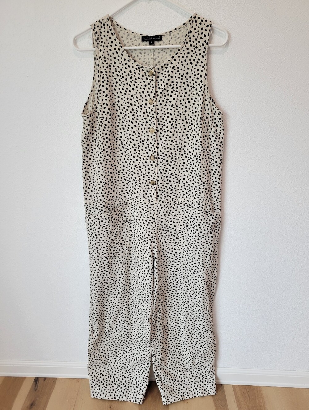 Wishlist Apparel Womens S Linen Blend Polka Dot Cropped Jumpsuit Cream Black